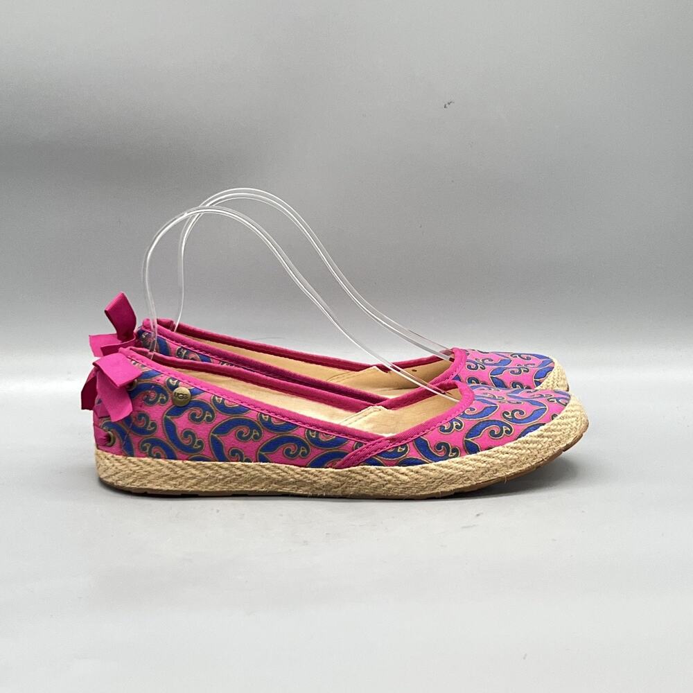UGG Australia Shoes Womens 7.5 Pink Canvas Ballet Flats Bow Espadrille Slip On
